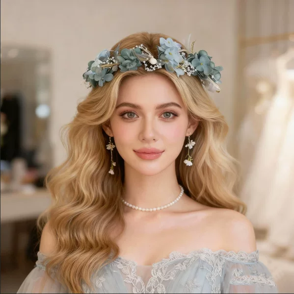 Blue Mori Wreath Headwear Niche Bridal Fabric Silk Yarn Simulation Flower Accessories Beach Holiday Studio Accessories