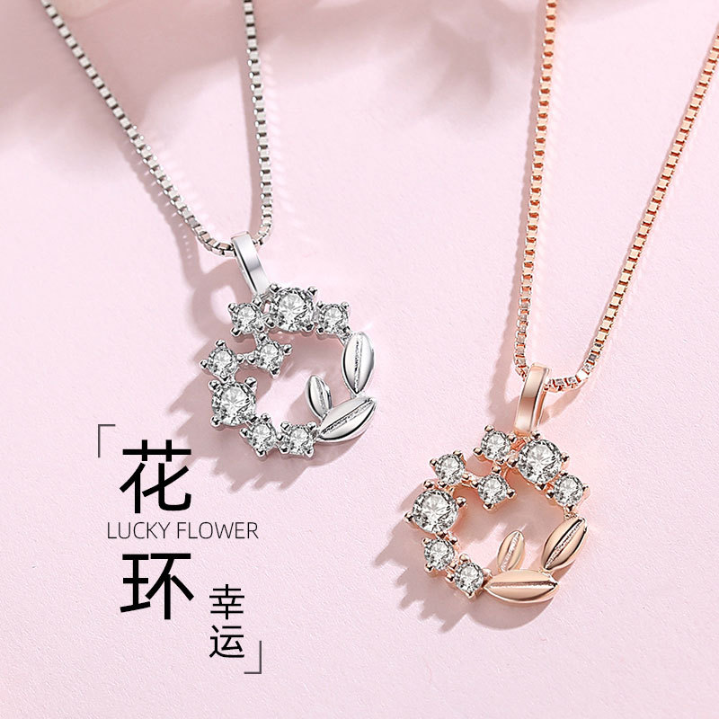 S925 collar de guirnalda de la suerte de plata de ley versión coreana para mujer nuevo lujo ligero nicho 2024 nueva cadena de clavícula joyería de plata