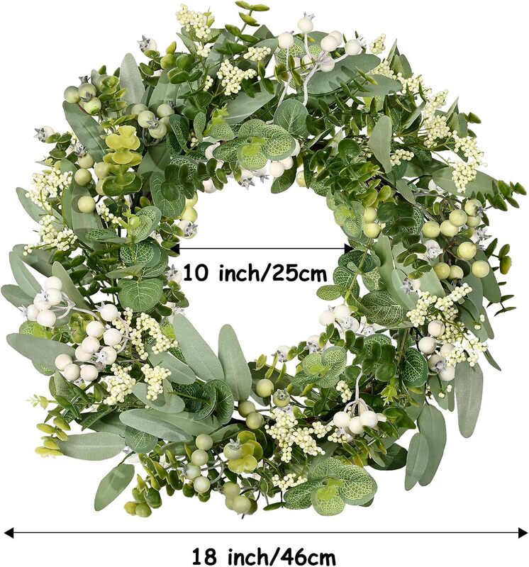 春の夏の大きい藤の輪の藤の条のユーカリのシミュレーションのベリーの花輪の尤加利の門はイースターの家庭の装飾品を掛けます。|undefined