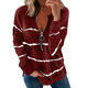 2024 Autumn and Winter New Amazon Autumn Striped Zipper V-Neck Long Sleeve plus size Loose Women's T-Shirt Sweatshirt