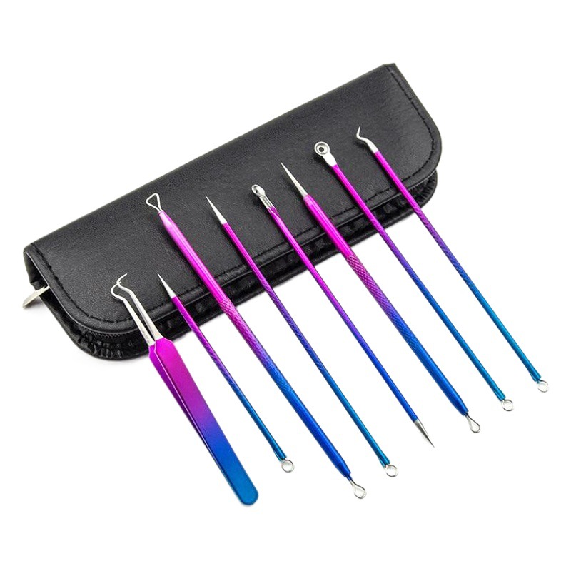 Suministro directo de fábrica traje de belleza 8-pieza de acero inoxidable acné aguja acné recoger acné squeeze acné blackhead herramienta