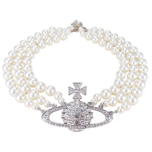 Korean version of the Queen Mother of the West cross-border diamond-encrusted pearl bracelet + necklace multi-layered planet neck clavicle chain for women