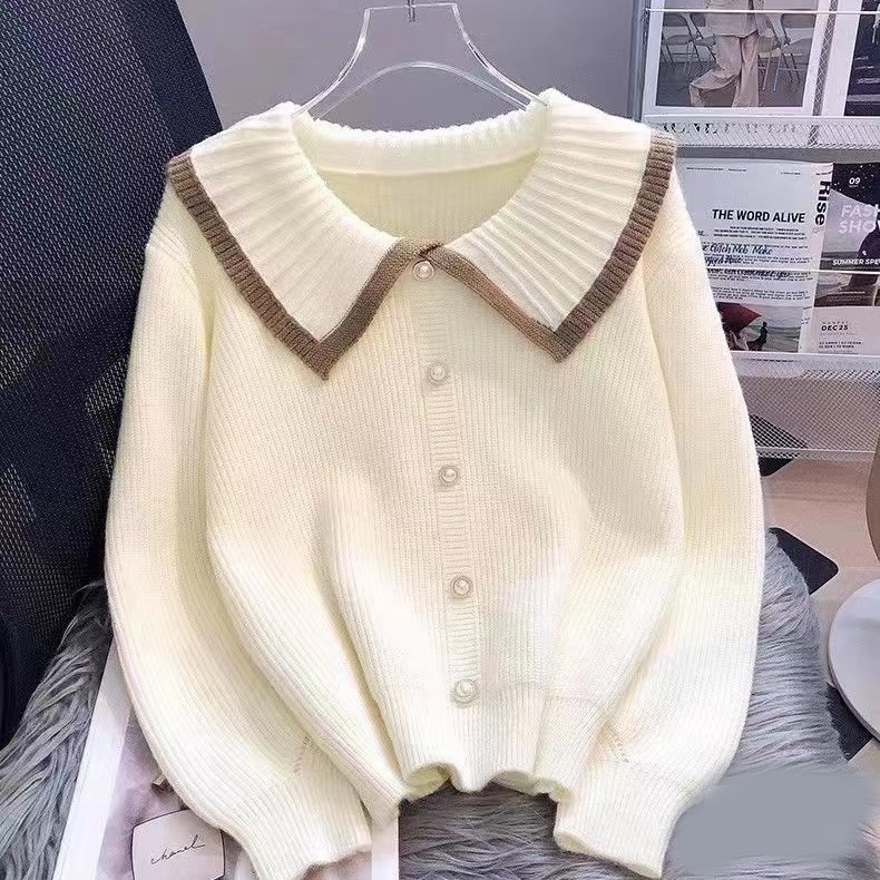 Sweet Doll Collar Imitation Mink Velvet Knitwear for Women 2025 Autumn and Winter New Internet Celebrity Loose Knitwear Jacket Trendy