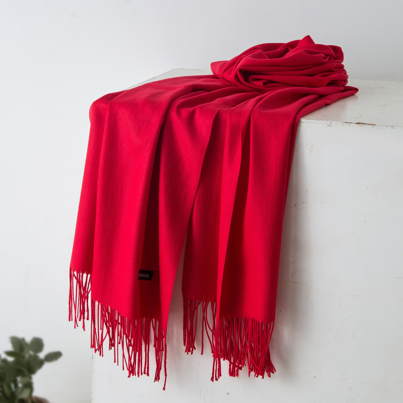 Chal para mujer otoño e invierno, color sólido largo, borla de cachemira de imitación, versión coreana de doble uso, bufanda gruesa y cálida para estudiantes de todo fósforo