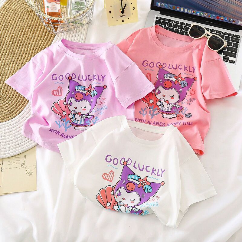 Girls' Short-sleeved T-shirt Summer New Pure Cotton Stylish Short-sleeved T-shirt Fashionable Top Children's All-match Stylish Outer Wear Girls' Short-sleeved T-shirt Summer New Pure Cotton Stylish Short-sleeved T-shirt Fashionable Top Children's All-match Stylish Outer Wear