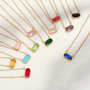 Amazon Hot Sale Colorful Zircon Necklace Ins Wind Twelve Birthstone Oval Pendant For Girlfriend Birthday Gift