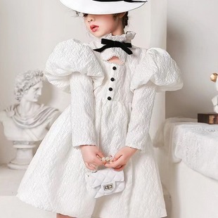 White Children's Dress 2022 New Girls' Princess Dress Stage Fashion Dress Catwalk Simple Retro Piano Performance Dress
