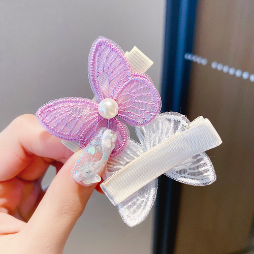 Children's double-layered pearl butterfly hairpin summer sweetheart girl cute princess baby hairpin duckbill hairpin