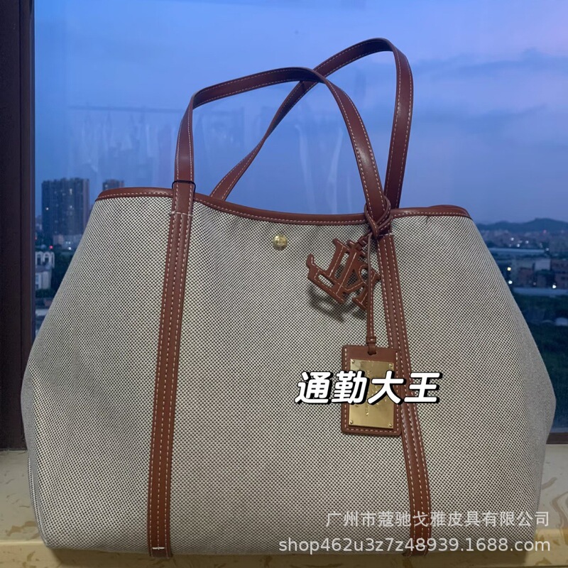 2025 Ralph Lauren Canvas Tote Bag, Hand-Held Shoulder Bag, Large Capacity Shopping Bag, Commuter Women's Bag with Multiple Pockets
