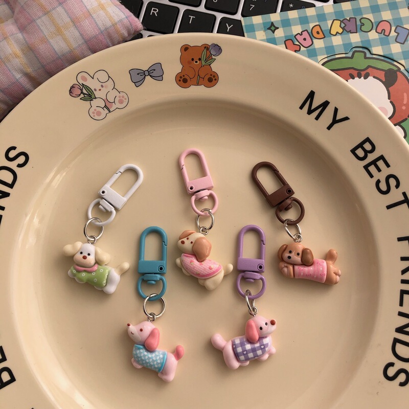 Cute Winter Dachshund Keychain Cartoon Couple Pendant Student Bag Pendant