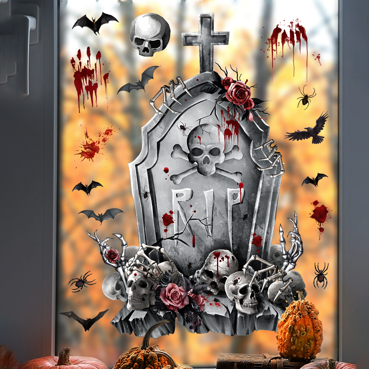 Dj Skull Cross Wall Sticker Removable Handprint Window Mural_voghion.com
