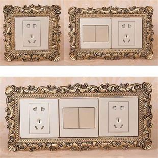 American Retro Resin Switch Wall Sticker Protective Cover Living Room Creative Luxury Double Three-Open Socket Panel Decorative Sticker
