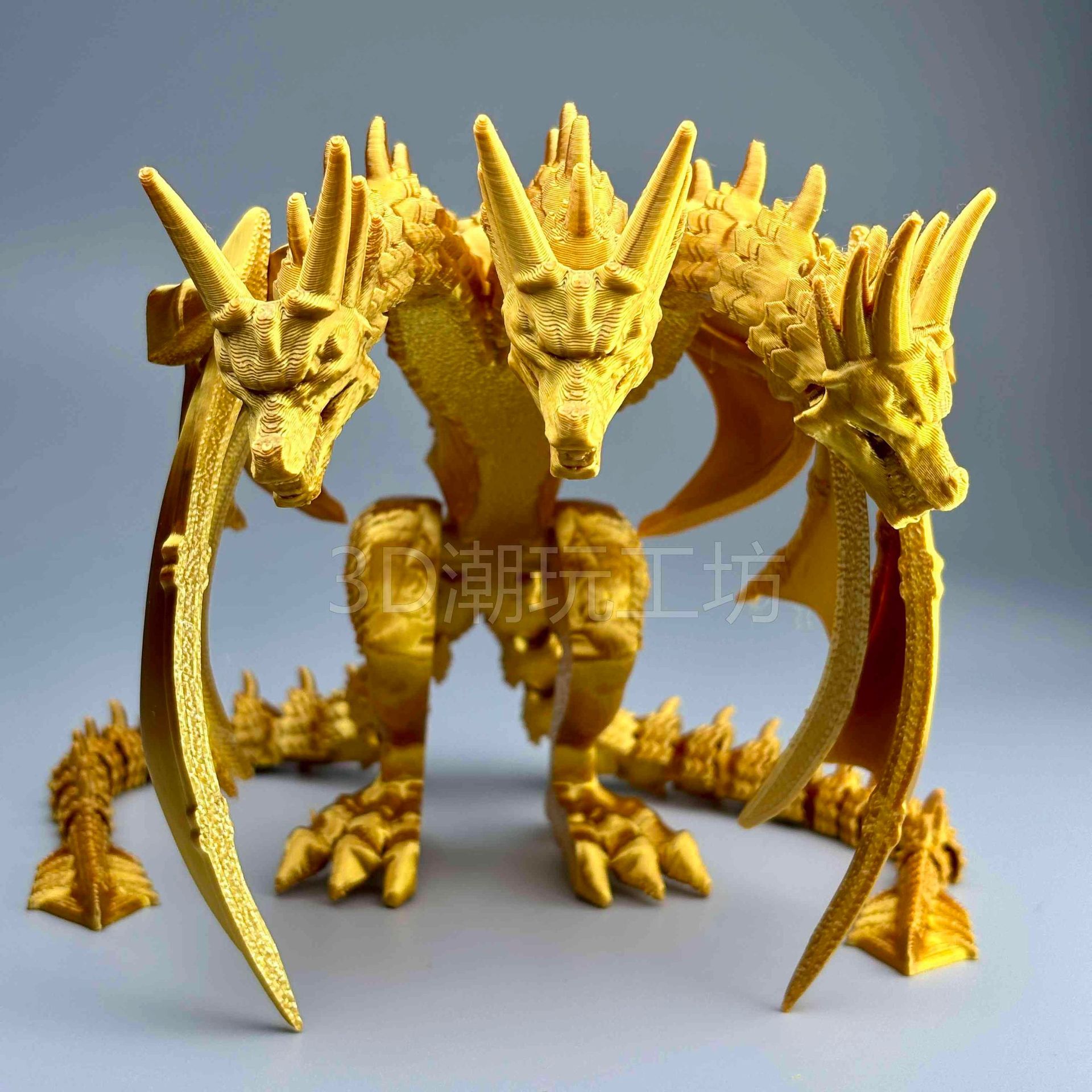 跨境3d打印玩具基多拉三头恐龙手办摆件关节可活动带翅膀模型批发