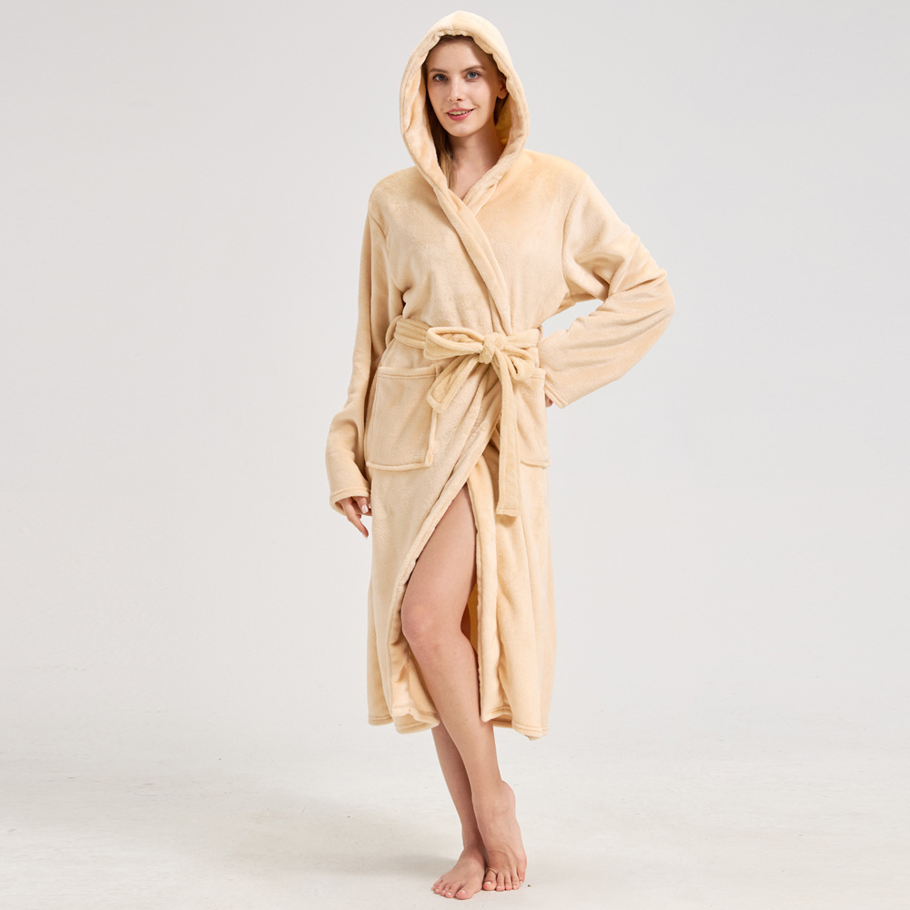Bata de Baño Larga con Capucha para Pareja de Franela Térmica y Cómoda para el Hogar image 8