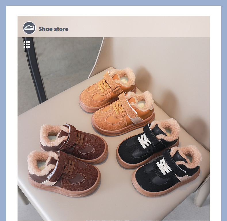 Children's Fleece Lined Sneakers Warm Winter Shoes For Kids_voghion.com