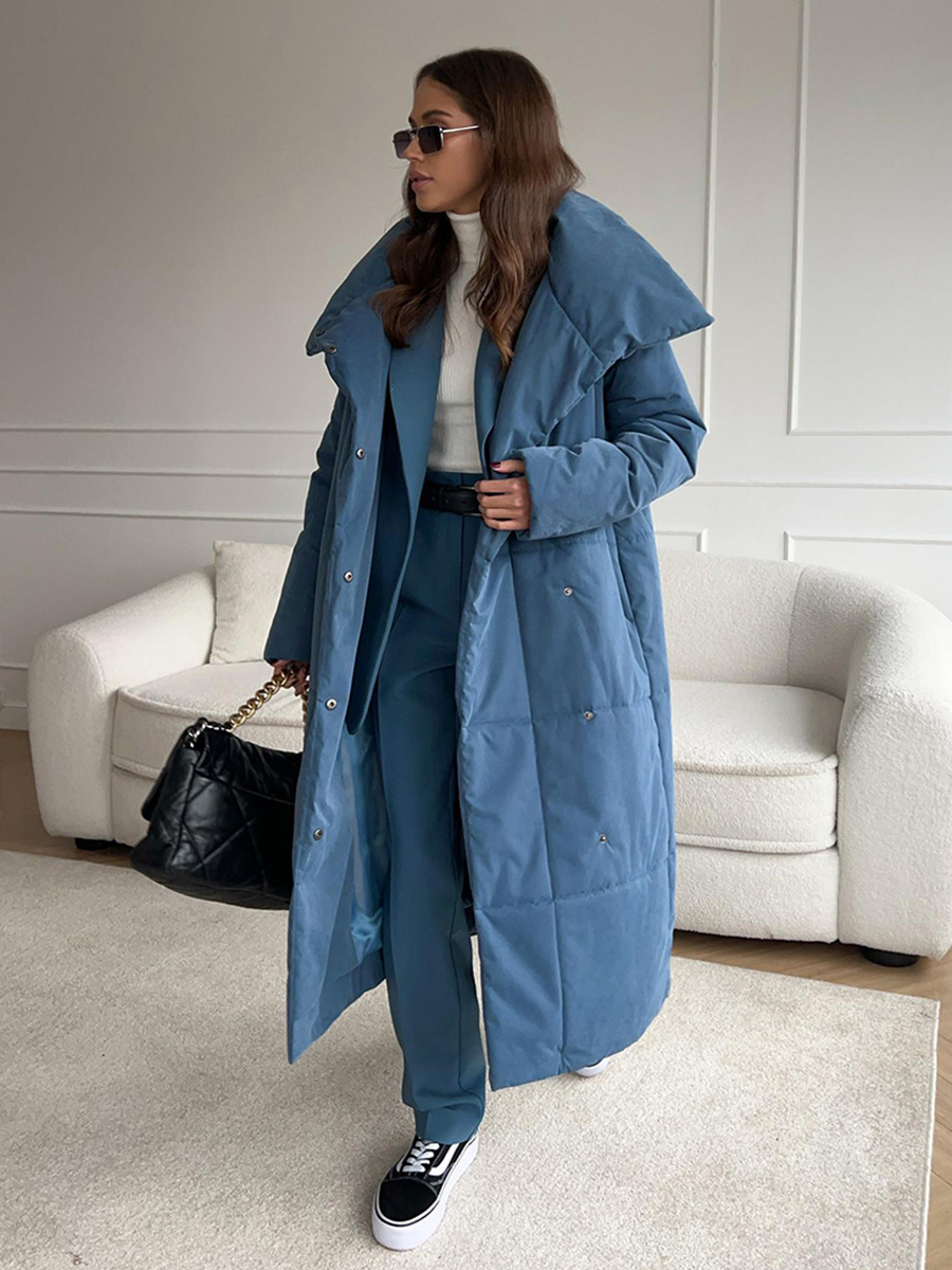 Abrigo largo de algodón estilo europeo y americano, modelo nuevo de invierno 2025, corte holgado, casual, cálido, chaqueta de algodón con cuello alto. image 2