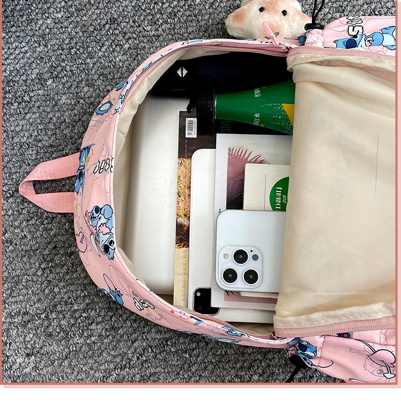 Cross-Border Backpack, New Style with Stitch Print, Trendy, Large Capacity, Lightweight for Daily Travel, Casual Student School Bag