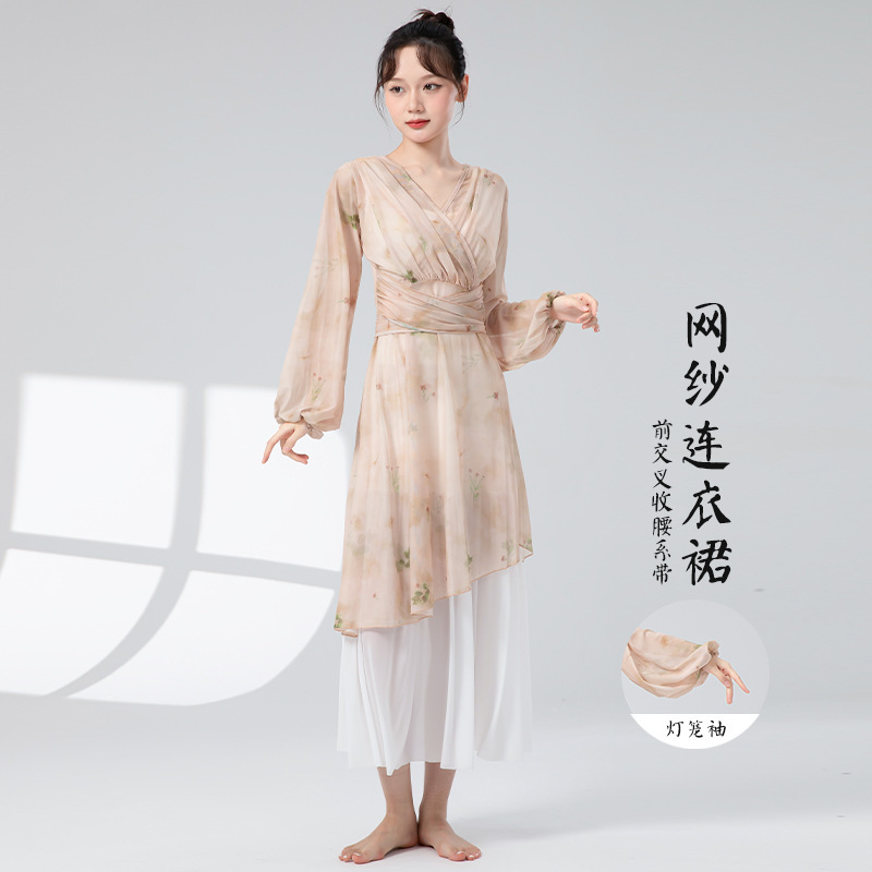 古典舞练功服女新款网纱连衣裙前开叉系带中国风舞蹈日常演出服装|undefined