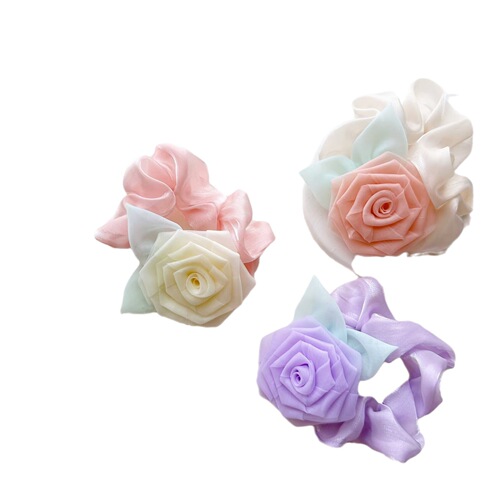 New chiffon temperament flower children's hair tie parent-child satin large intestine ring hair rope headband