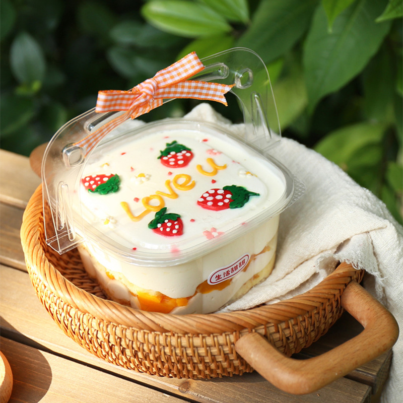 手提花篮慕斯蛋糕盒千层篮子烘焙豆乳包装盒野餐甜品透明打包盒子