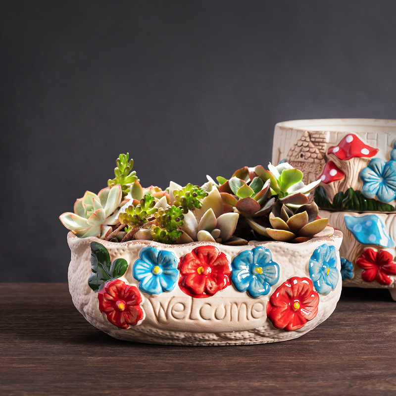 Large Diameter Fleshy Flower Pot Creative Stoneware Breathable Vegetable Burned Meat Platter Large Ceramic Wholesale Household Nordic Style Large Diameter Fleshy Flower Pot Creative Stoneware Breathable Vegetable Burned Meat Platter Large Ceramic Wholesale Household Nordic Style