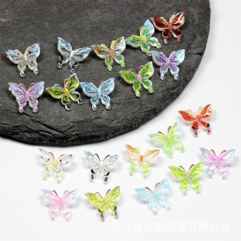 New Three-Dimensional Ice-Clear Small Butterfly Fantasy Color DIY Nail Art Stickers with Patterned Wings Small Decorations 11mm