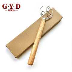 New Handle Danish Flour Mixer, Dough Masher, Three-Circle Oak Handle Flour Coil Stirrer