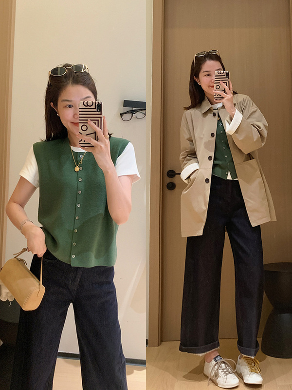 元宝针马甲!60支羊毛混纺单排扣叠穿马夹无袖针织背心女G4006W|undefined