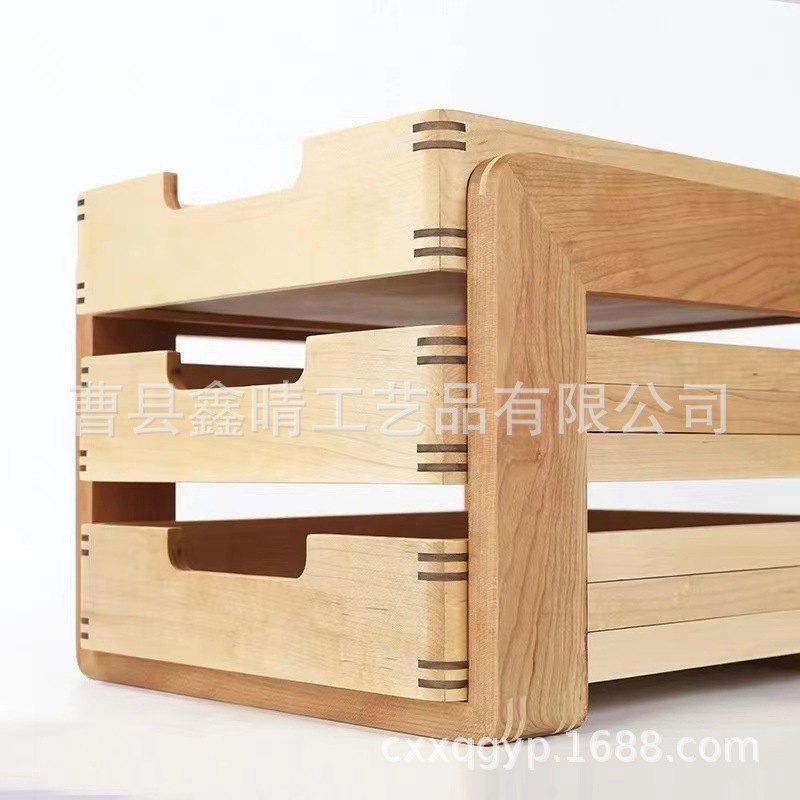 Caja de almacenamiento de cosméticos de madera extraída para el hogar Caja de almacenamiento de escritorio de madera creativa Caja de almacenamiento de madera maciza multicapa