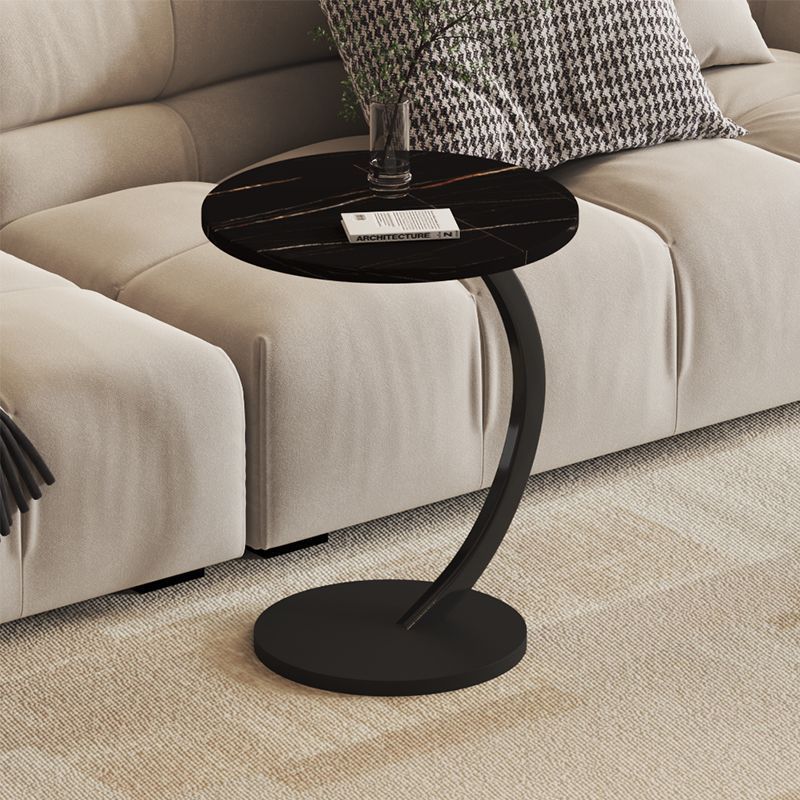 [고급 원형 사이드 테이블 모델] 블랙 대리석 + 블랙 곡선 프레임