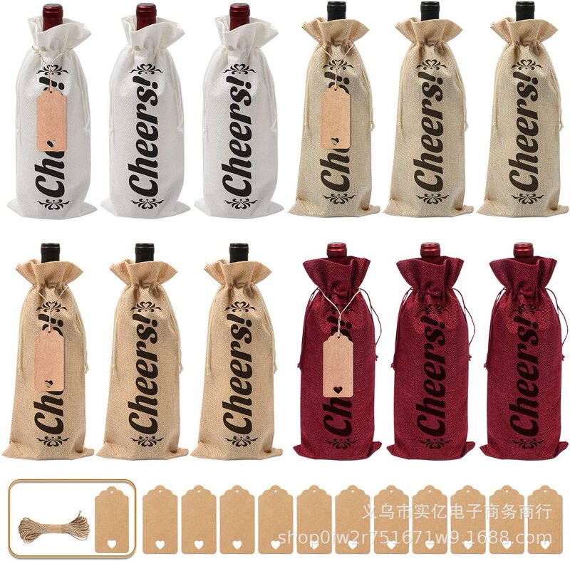 Factory Direct supply burlap red wine bag burlap drawstring drawstring wine bottle cover Christmas coarse linen red wine bag in stock