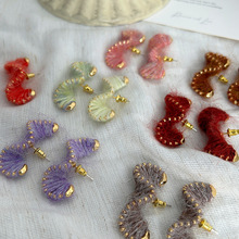 新款纯手工彩色毛线编织精致扭扭耳环高级感小众设计多巴胺耳饰女