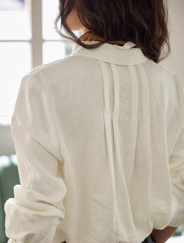 solighte 法式古巴领长袖衬衫女秋季垂感衬衣|undefined