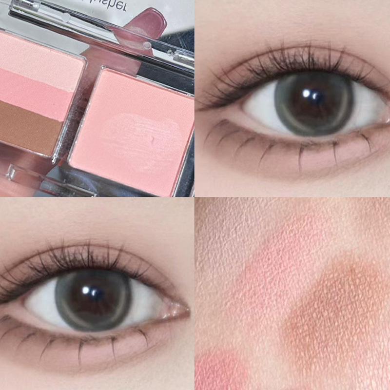 HERORANGE ~ Sombra de ojos de cuatro colores Shuangpin, color tierra, sombra de ojos perezosa multiusos, rubor, degradado, mate natural bajo