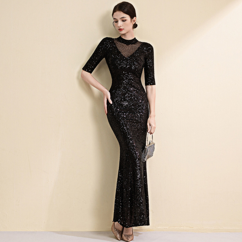 Evening Dress for Women 2026 New High-End Elegant Celebrity Banquet Host Sequined Shiny Long Mermaid Dress