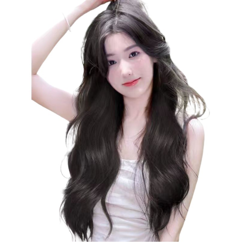 Peluca para mujer, cabello largo y rizado en forma de V de una sola pieza, parche de extensión de cabello de onda grande invisible sin rastro, parche de cabello artificial esponjoso natural