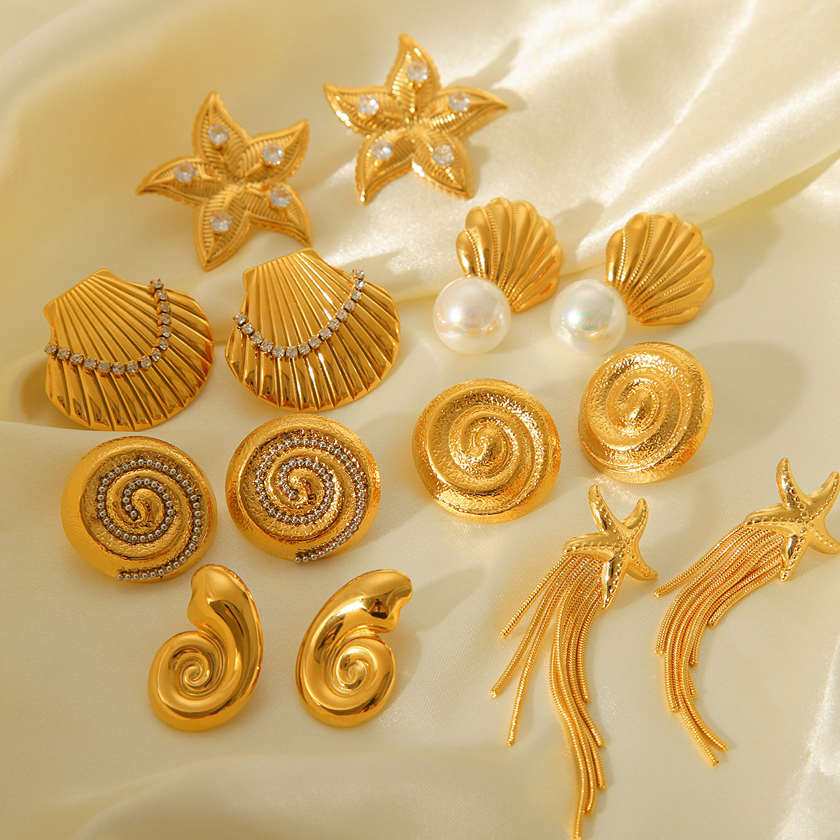 Drop Earrings, Ear Studs Classification 1 Pair Quantity PVD Coated 18K Real Gold Plated Geometric Scallop Conch 304 Stainless Steel Marine Style Classic Waterproof Non Tarnish Plating Drop Earrings Ear Studs