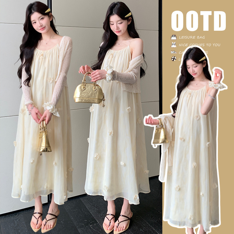 Maternity Summer Dress 2026 New Stylish Dress That Doesn'T Show Pregnancy, Fashionable Strap Dress, Sun Protection Clothing Set