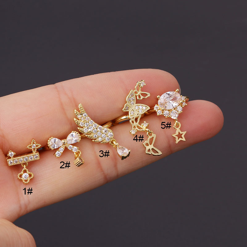 Bow feather fashion zircon ear bone clip earrings one-piece wholesale jewelry