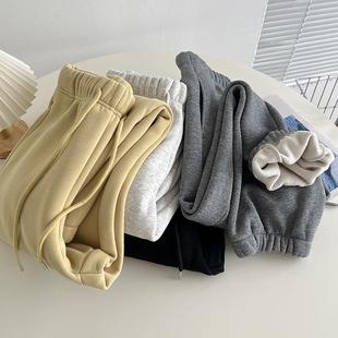 Women's Autumn and Winter Loose fleece-lined Thickened Student Sports Pants Drawstring Pants Grey Casual Pants