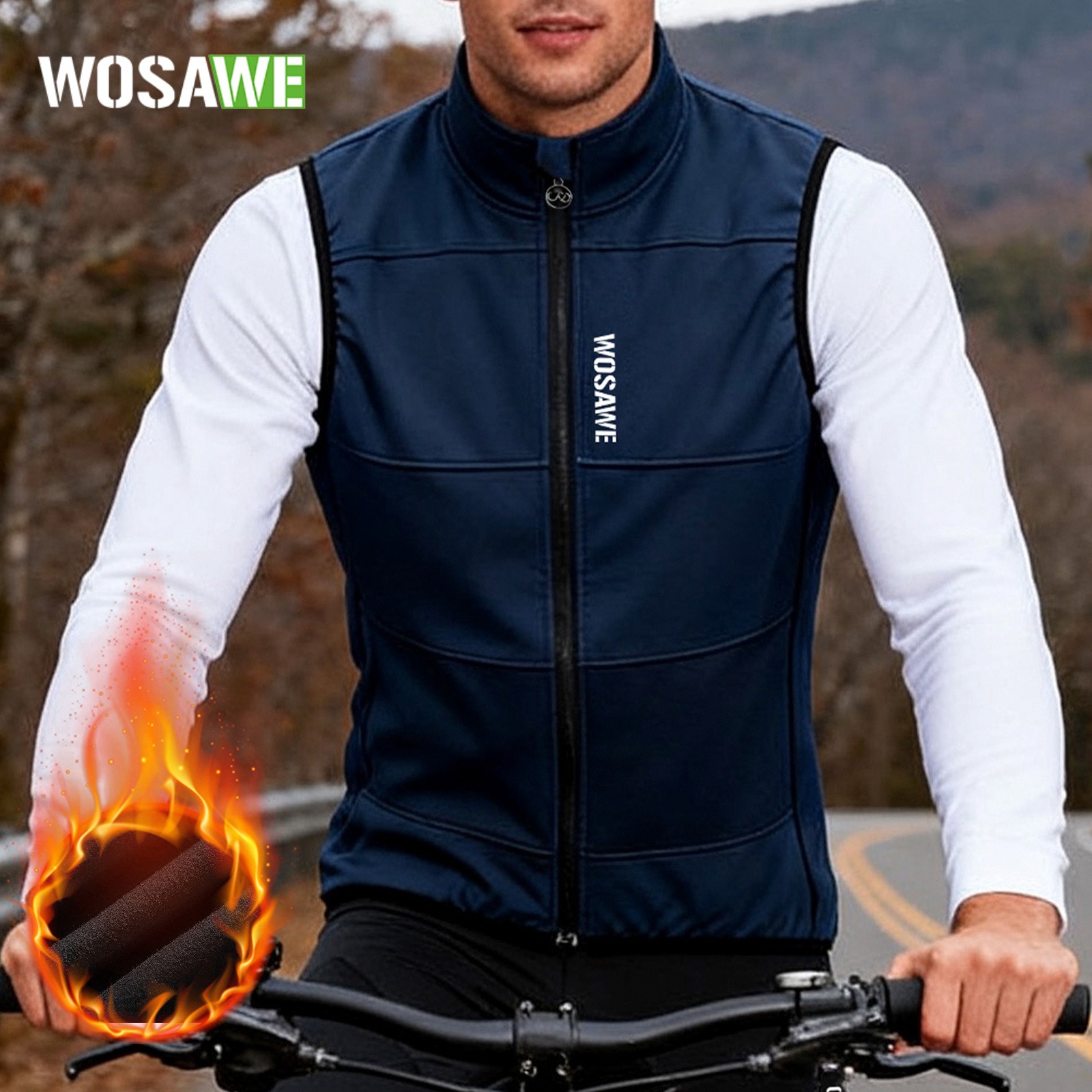 Wosawe Autumn and Winter Road Bike Fleece Thermal Vest Windproof and Cold-Proof Sleeveless Vest Jacket Cycling Clothing Top