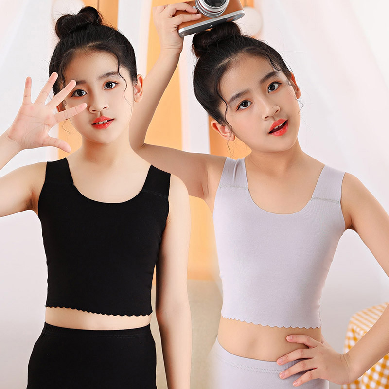 Four-Season Stretch Modal Bra for Girls: Mid-to-Large Size, Padded Underwear with Sponge Pads, Perfect as a Base Layer or Tube Top for Developing Teens