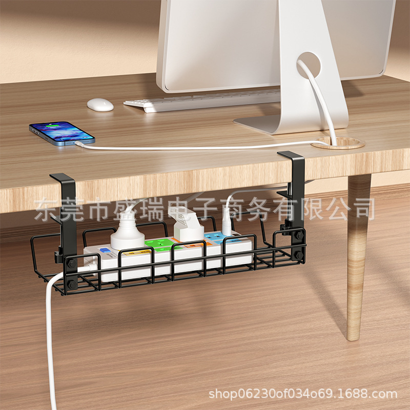 Transfronterizo en stock rack de almacenamiento sin perforaciones debajo de la Mesa socket de alambre rack de almacenamiento escritorio ordenado organizador rack cesta colgante