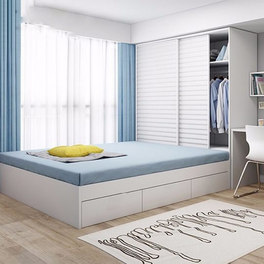 Modern Simple Tatami Bed Wardrobe Integrated Small Apartment Bedroom with sliding door Children's Room Solid Wood Storage Bed