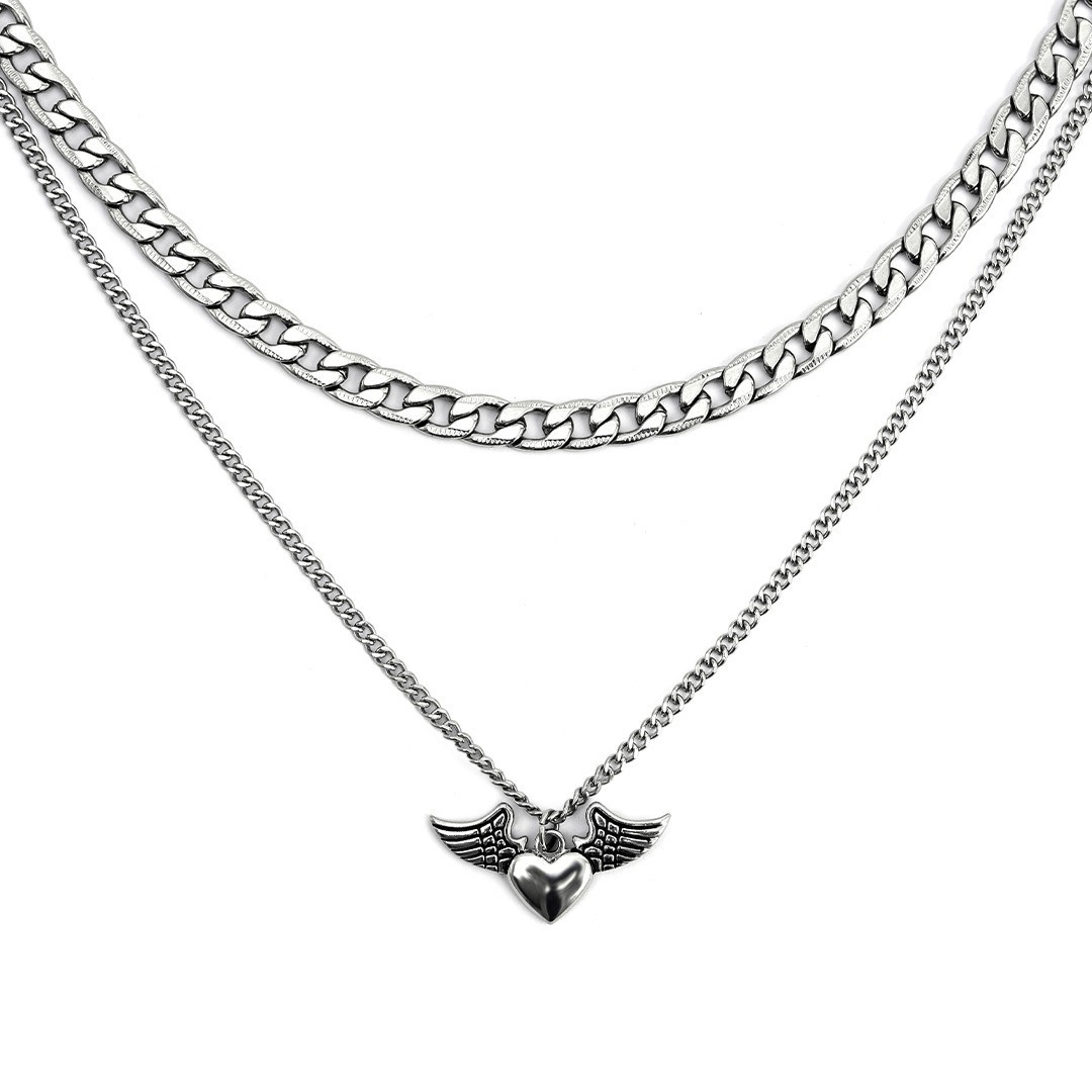 New Multi layered Exquisite Multiple Chains Layered Heart shaped Pendant Long Necklace Set_voghion.com