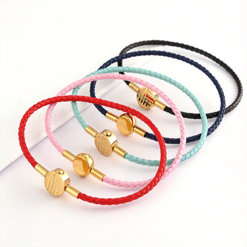 Leather Strap Bracelet 2.5mm Stainless Steel Leather Woven Bracelet Leather Bracelet Ladies Hard Gold Beaded Jewelry Jewelry