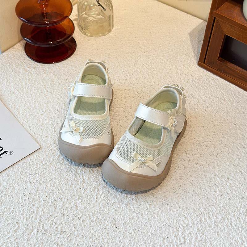 Breathable Mesh Sports Sandals For Girls With Adjustable Strap, Soft Sole & Bow Detail - Lightweight Princess Shoes For Active Kids_voghion.com