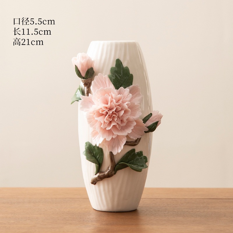 Cerámica de jade hecha a mano pura flores peonía flor floral sala de estar flor floral casera flor seca jarrón de flores comedor