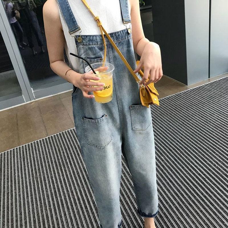 Cross-border Cute Fresh Style Nine-point Denim Strap Pants Women's Spring 2024 New Loose Korean-style Ins Super Hot Student