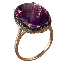 薇妮跨境热卖饰品玫瑰金大颗紫色宝石戒指微镶黑色锆石款厂家直销
